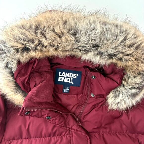 Lands' End Women's Wine Red Hooded Down Zip Puffer Coat - Plus 2X Petite - Picture 3 of 10